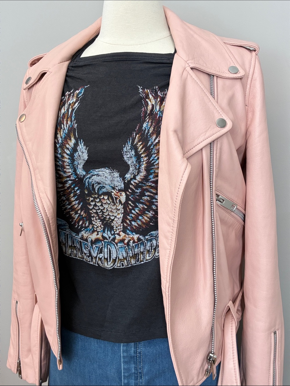 🆕️ Walter Baker Pale Pink Blush Leather Allison Moto Jacket Large NWT!!!